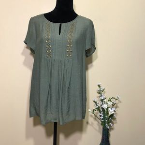 Christopher & Banks Olive Green Studded Top